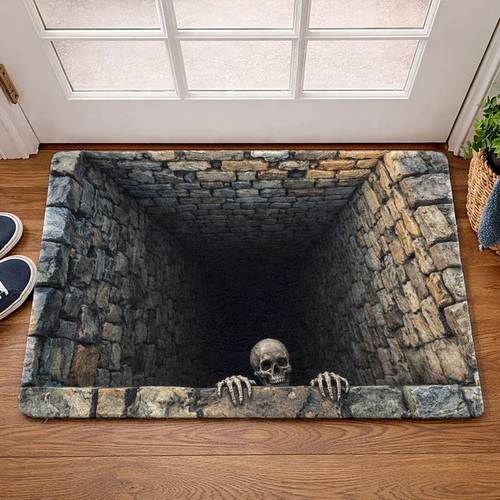 Artikelbild fußmatte, halloween horror . 2d-flachdruck flanellmaterial türmatte, außenhof-türmatte, totenkopf- - -stil flanell-bodenmatte, , maschinenwaschbar, sehr vielseitig für wohnzimmer, schlafzimmer, büro, innen-badezimmer, balkon, flur, veranda, küche, außenbereich
