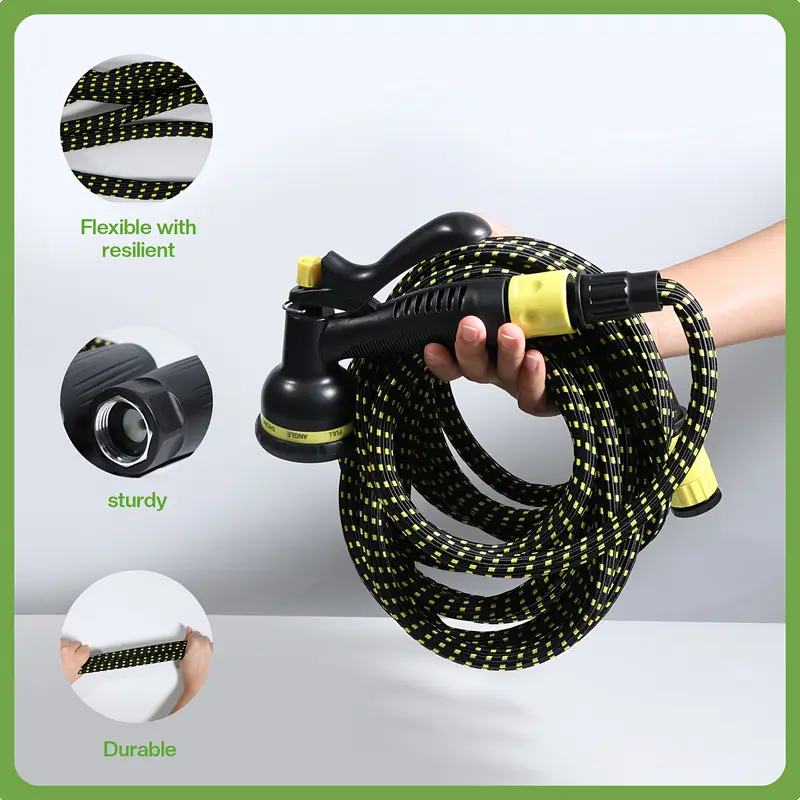 50ft heavy-duty high-pressure garden hose with spray gun & aluminum connectors - lightweight tpe composite & rubber construction, high quality inner tube, outdoor watering system for lawn, car wash, yard - durable leak-resistant design, easy coil storage (compatible standard threads), extendable garden hose, retractable hose for garden, garden hose connector, hoses for garden, light weight garden hose Product details 4