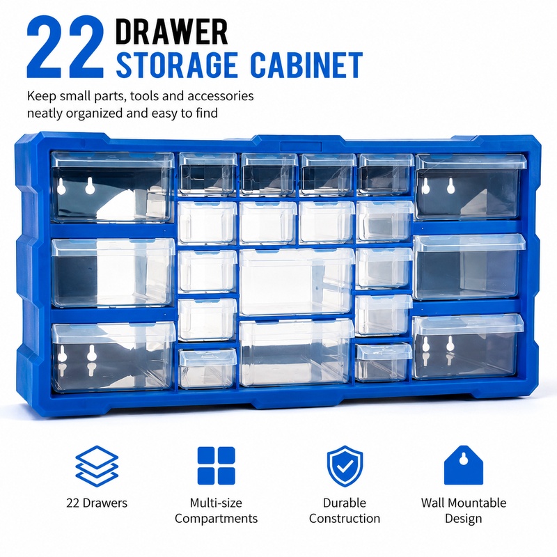 item picture 22 drawer parts organizer cabinet wall mount hardware storage box with clear drawers small parts organizer for screws nuts bolts washers auto   workshop tool storage blue