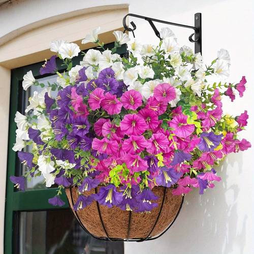 45 bundles of realistic flowers as outdoor weather resistant faux plants vibrant white and green high quality plastic hanging decorations suitable for balcony and terrace flower boxes wedding and event arrangements thanksg