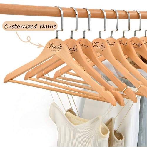 personalized solid wood clothes hangers with name engravings handmade thickened suitable for bridesmaid gifts wedding attire housewarming presents mothers day fathers day gifts hanging for wardrobe organization