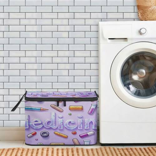 1pc extra large foldable zippered storage box purple minimalist themed print design suitable for storing clothes pants and bedding suitable for holiday supplies storage under bed storage wardrobe organization moving storage