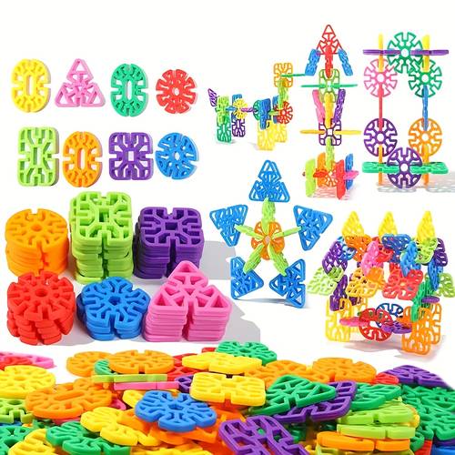 item picture 50 100pcs colorful geometric snowflake building blocks shape and color random construction toys enhance fine motor skills childrens party gift for diy enthusiasts gift for holiday events birthday parties