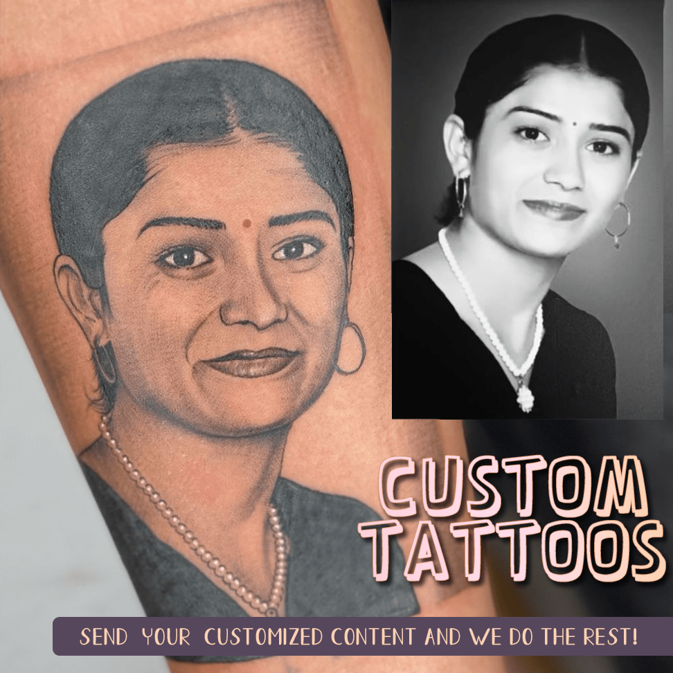 TEMU 15/16pcs Black Portrait-style Custom Photo Tattoo Stickers, Suitable For Couples, , Family Memorials, , Parties, Daily Wear, Romantic Occasions,