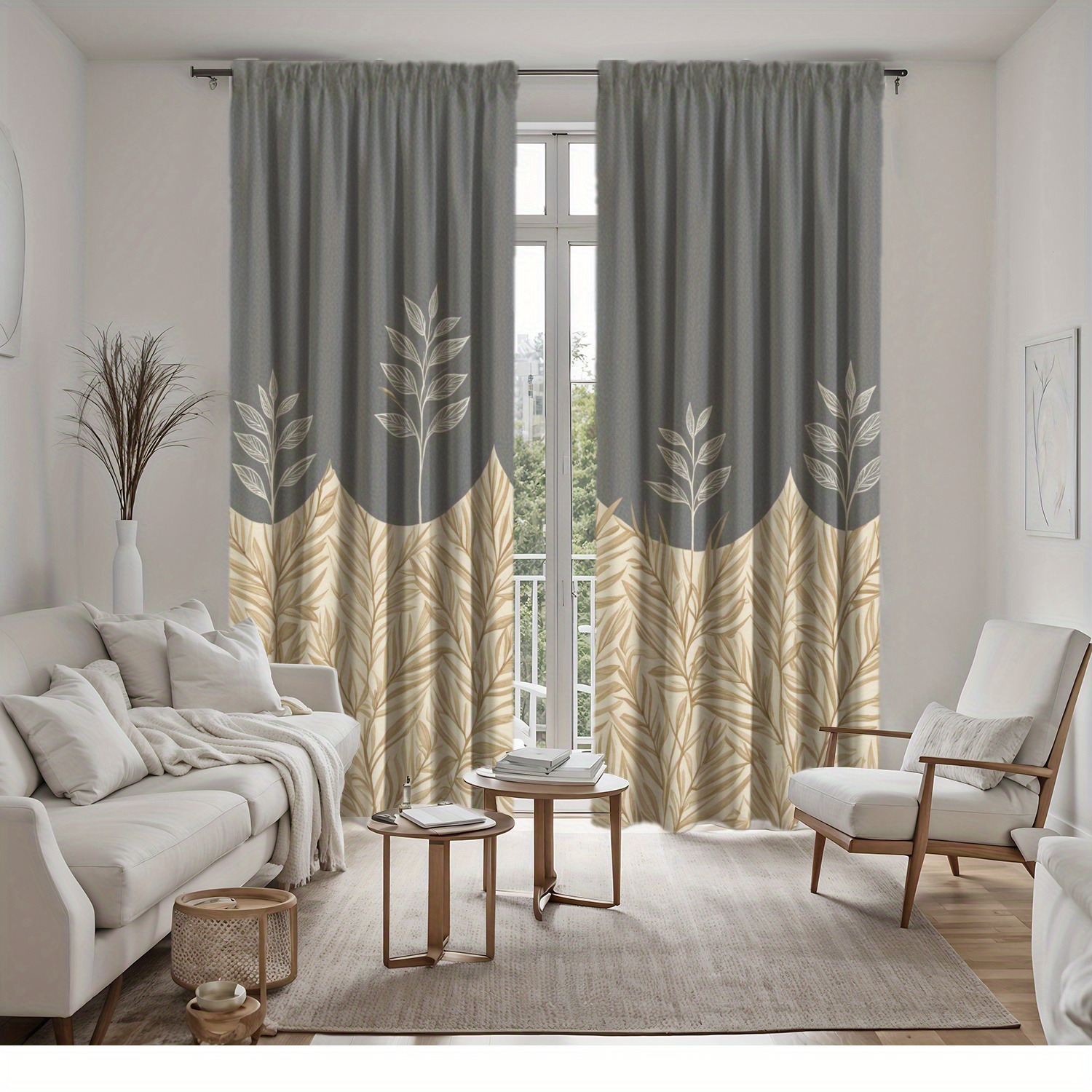 TEMU Set Of 2 Panels Blackout Curtains Light Beige Texture - Pattern (beige/white) On Gray, Room Darkening Drapes For Sliding Doors, Machine Washable