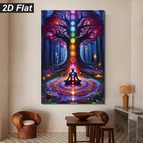 2d flat 12x18 inch chakra tree meditation chart colorful chakra energy balancing wall suitable for home bedroom spiritual chart print canvas for decoration 2d flat