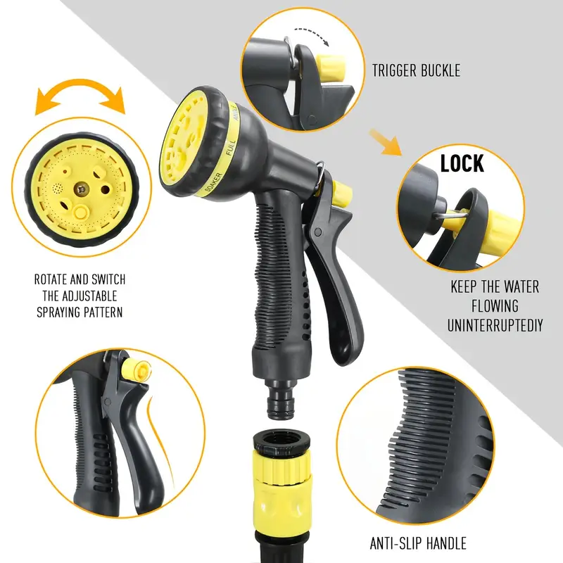 50ft heavy-duty high-pressure garden hose with spray gun & aluminum connectors - lightweight tpe composite & rubber construction, high quality inner tube, outdoor watering system for lawn, car wash, yard - durable leak-resistant design, easy coil storage (compatible standard threads), extendable garden hose, retractable hose for garden, garden hose connector, hoses for garden, light weight garden hose Product details 5