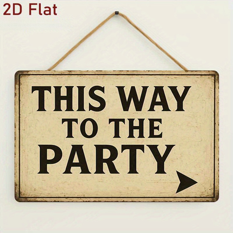 TEMU 2d Flat Vintage To The Party Arrow Wooden Sign Distressed Vintage Beige Rustic Print Wall Hanging Decor For Outdoor Patio Indoor Bar Basement