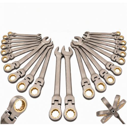 imagen del artículo juego de herramientas de llave de de uso resistencia, 6 piezas, níquel , 72 dientes, reversible de precisión y cabezal ajustable giratorio de °, llave multifuncional, material de acero al