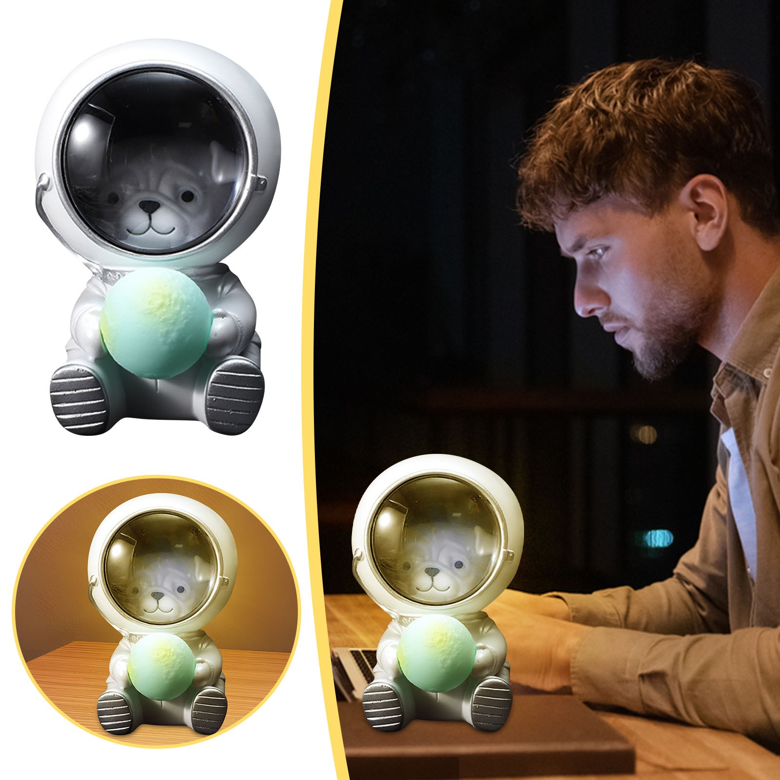 astronaut bear in space night light dimmable plug in battery free no   warm white led lamp with cute   planet dome for kids bedroom nursery living room safe plastic bedside light for adults Product details 1