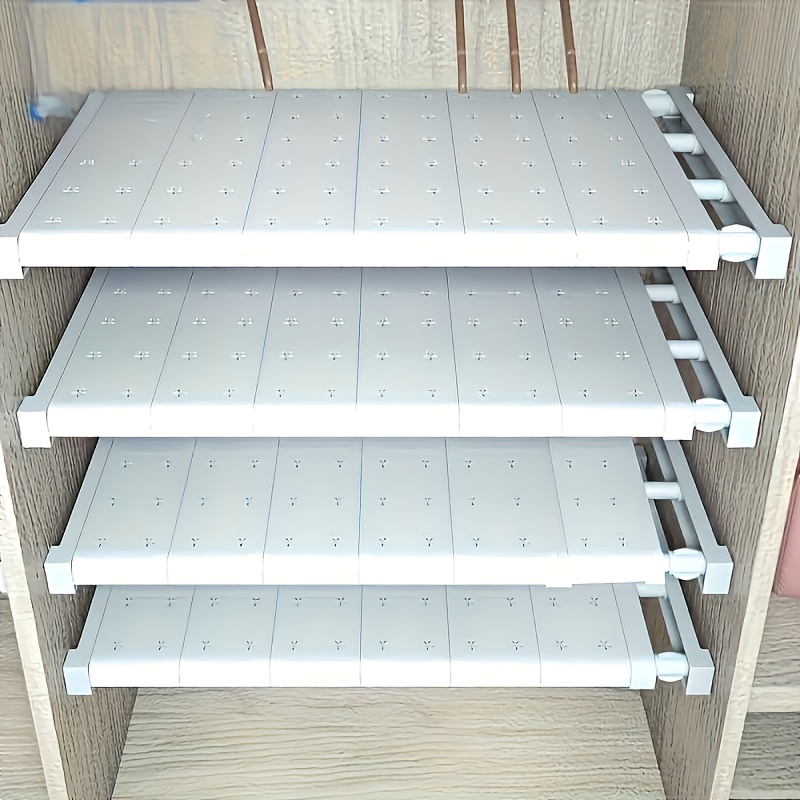 Adjustable Storage Shelf Set of 3 - Expanding Design for Wardrobe, Kitchen & Bathroom Space Saving with Durble Plastic Material and Hanging/Extendible Installation!   Dividers, Shelf Dividers