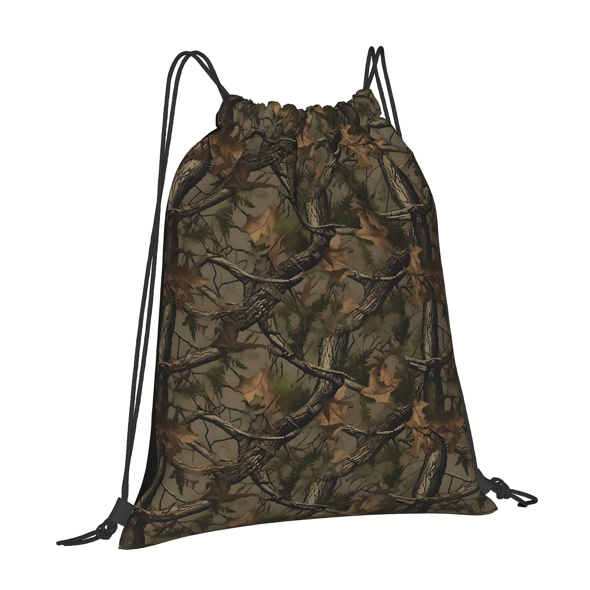 2D Flat Camouflage Drawstring Cinch Bag with Utility Pockets