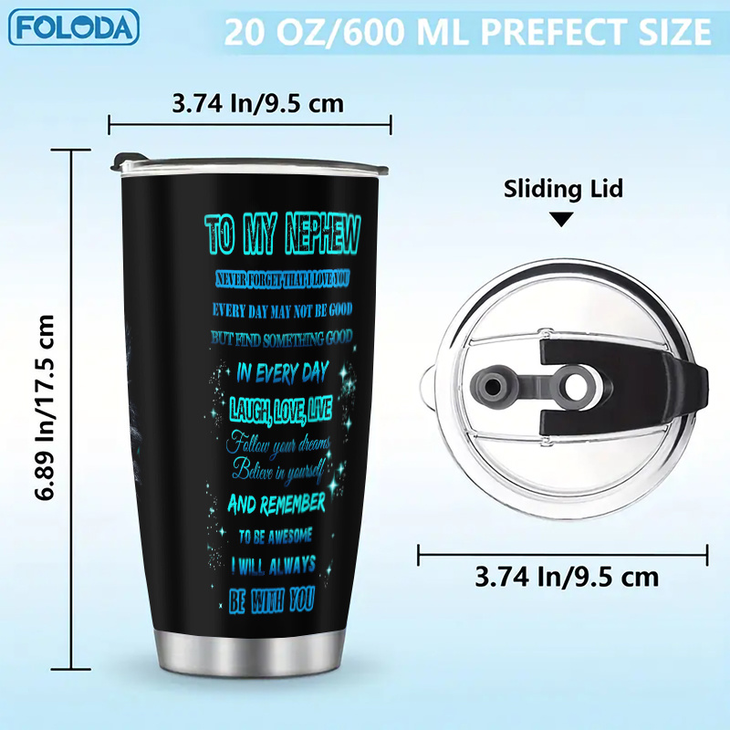 1개 20oz 스테인리스 스틸 뚜껑 있는 물컵 - 누수 방지 이중벽 진공 단열 텀블러, 여행 및 야외 활동용, 최고의 조카에게 드리는 생일 선물 아이디어