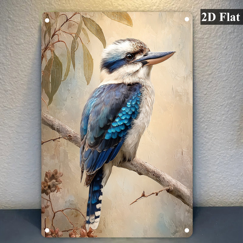 TEMU 2d Flat, 1pc Vintage Metal Wall Art Sign Featuring A Sitting On A Eucalyptus Branch - Suitable For Decoration In Homes, Gardens, Cafes, Offices,