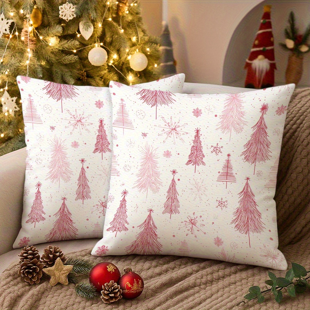 TEMU 2pcs Pillowcase Set, Pink Christmas Tree Pattern Cushion Covers, Home Sofa Decor, Festive Decoration, Pillowcases (pillow Inserts Not Included)