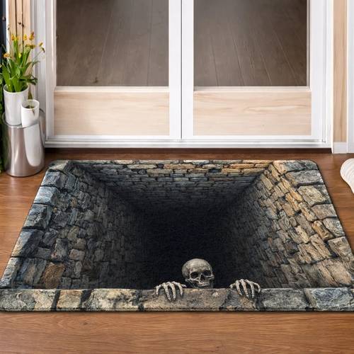 fußmatte, halloween horror . 2d-flachdruck flanellmaterial türmatte, außenhof-türmatte, totenkopf- - -stil flanell-bodenmatte, , maschinenwaschbar, sehr vielseitig für wohnzimmer, schlafzimmer, büro, innen-badezimmer, balkon, flur, veranda, küche, außenbereich