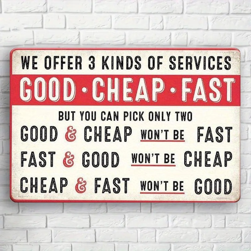 vintage   sign funny retro wall art with humorous message we offer 3 kinds of services good cheap fast red background distressed texture     office or for   20 32x30 48cm metal wall art decor