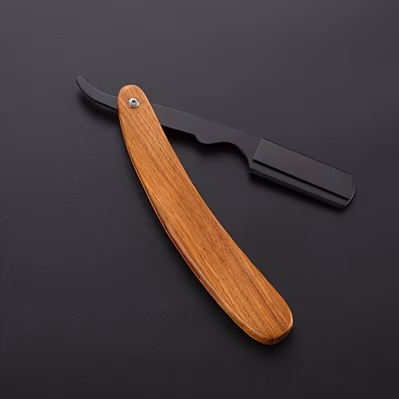 1pc professional barber grade wooden handle straight razor stainless steel foldable mens shaving razor with ergonomic grip portable safety lock blade not included classic straight razor safety lock razor Product details 4
