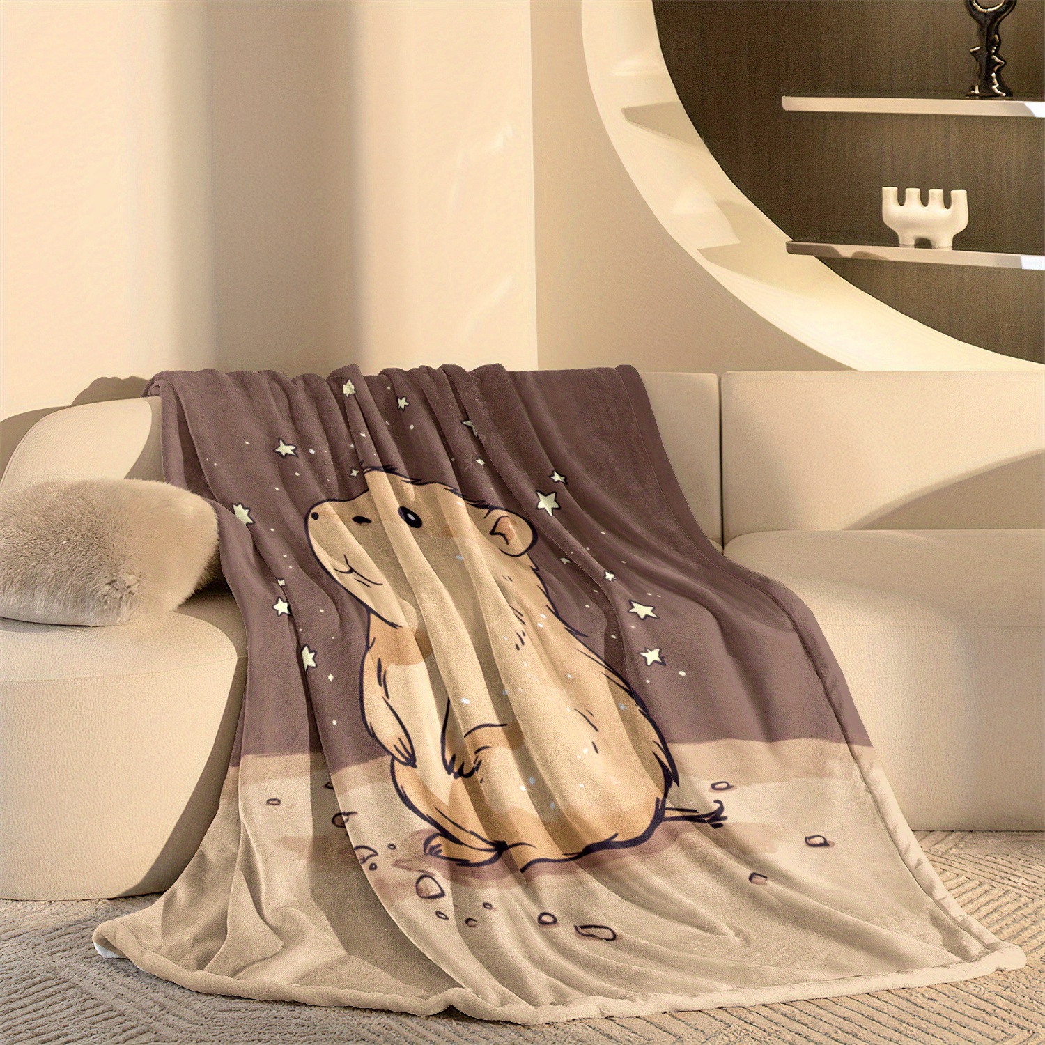 1pc flannel hd   blanket creative and cute cartoon capybara   print flannel blanket beautiful comfortable and warm   suitable for sofa bed   camping travel blanket home decor   gift