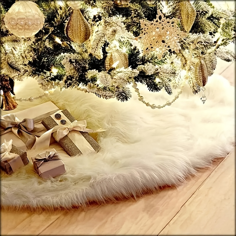 [Christmas Decorations] 1pc White Plush Christmas Tree Skirt with Fluffy Edge - Multi-Size Soft Holiday Decor, Modern Floor Protector for Standard & Large Trees, Easy-Clean Xmas Party Decoration for Home or Events, The Christmas Tree Skirt Party Decorations, Christmas Decorations for Home Indoor, Nativity Christmas Tree Skirt, Christmas Skirts for Tree, Large Christmas Decorations, Festive Celebration, Elegant Decor, Highquality Stitching, Lightweight Construction, Seasonal Accessory