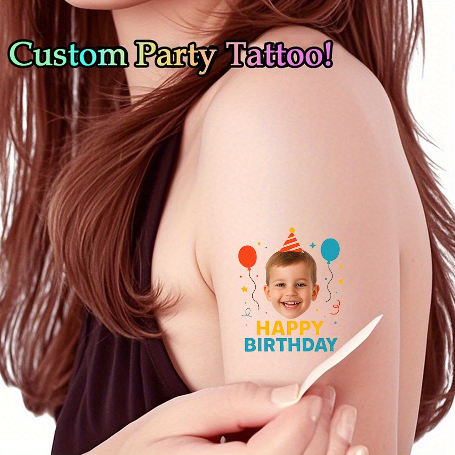 TEMU Adesivi tatuaggio foto personalizzati, festa di compleanno, stile cappello d' colorati, impermeabili e resistenti al sudore, facili da pulire,