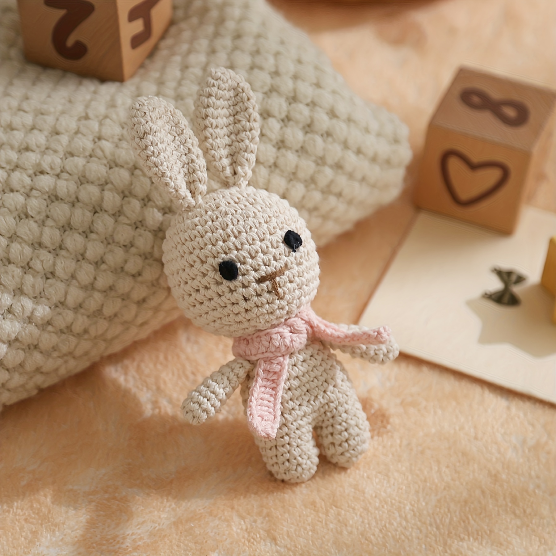 Hand-Knitted Scarf Rabbit Rattle Toy, Soft and Detailed