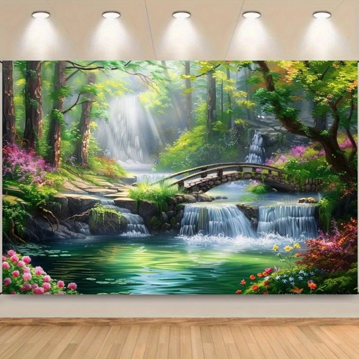 piatto 2d, 1 pz   murale da parete autoadesivo   e   3d foresta con   realistica, ponte   e vegetazione lussureggiante   per uso esterno,     per sfondi fotografici, decorazioni per la casa, decorazioni per feste, paesaggio naturale, piatto 2d