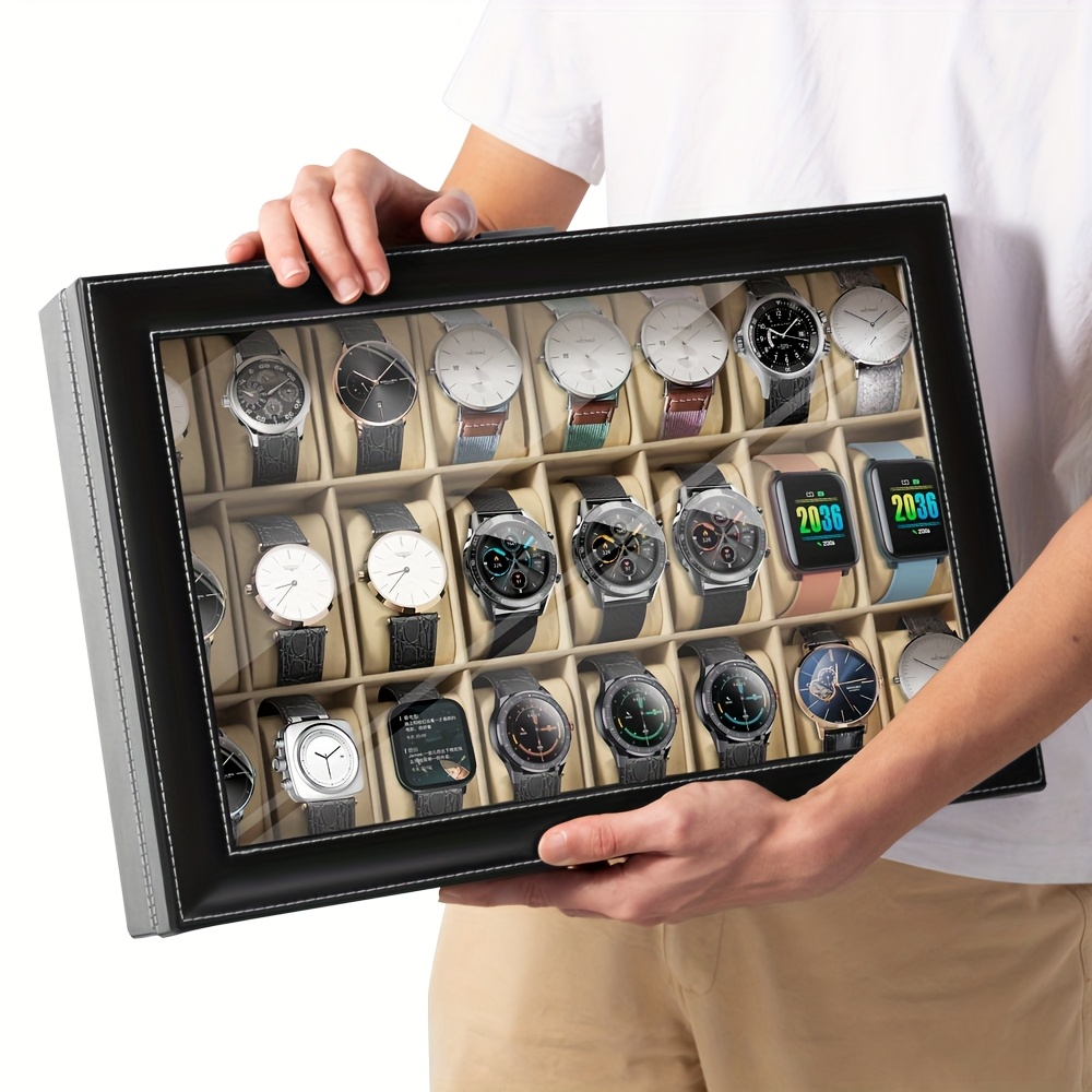 Uten Watch Box, 24-Slot Display Case with Large Glass Lid, Unisex Jewelry Storage Organizer for   and Occasions – BUGRTF