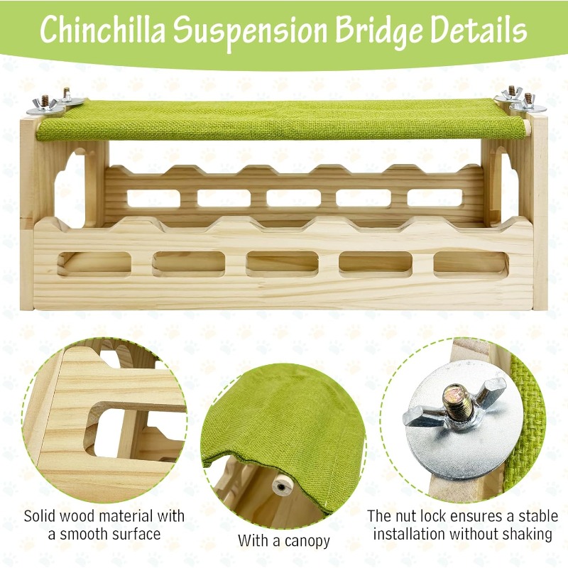 Wooden Suspension Bridge with Tunnel for Small Pets