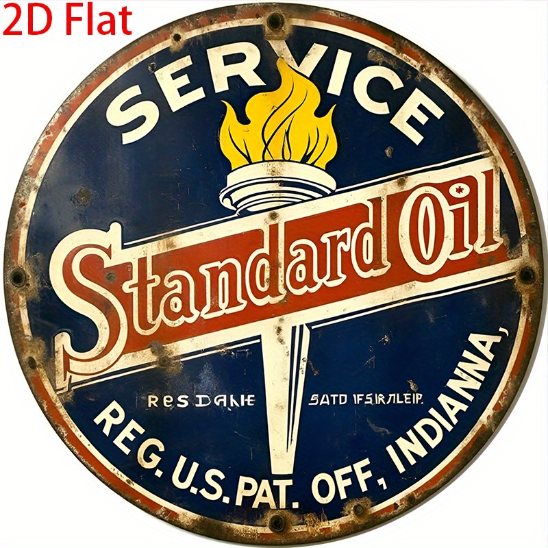 TEMU 2d Flat, Open 2d Flat - 1pc Vintage "" Metal Sign - 2d Flat Round Aluminum Wall Art, Vintage Gas Station Decor With Burning Pump Design, Perfect