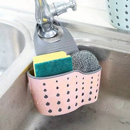 3pcs set 1 adjustable sink tray 2 cleaning sponges multifunctional kitchen storage rack suitable for sponges and supplies no batteries needed