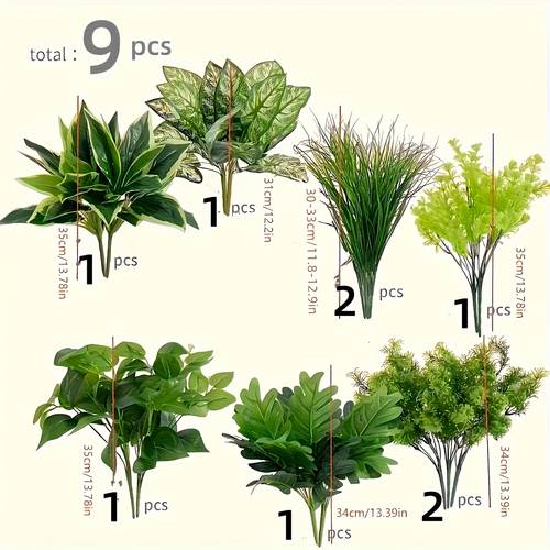 9pcs large outdoor artificial plant set with uv resistant and weatherproof persian grass shrubs indoor outdoor patio decor ideal as holiday gifts christmas halloween st patrick s day graduation anniversary office wedding party or photography props