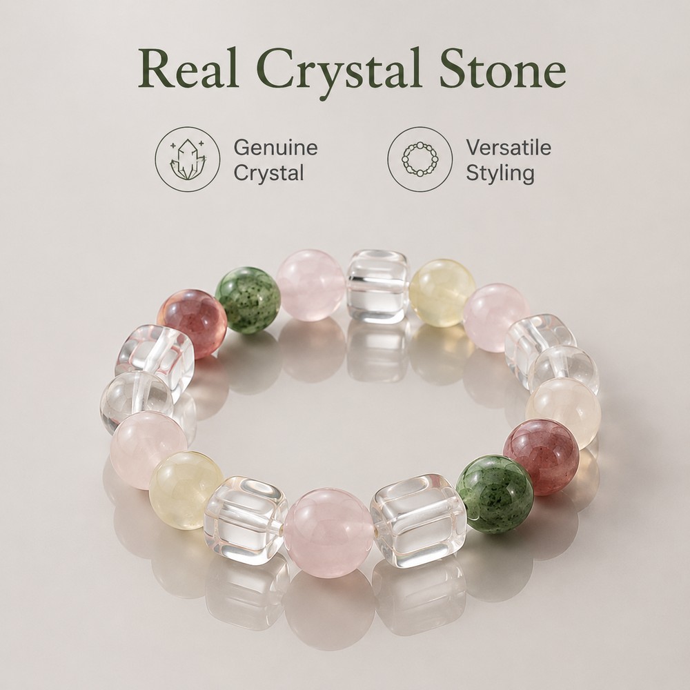 Multicolor Crystal Beaded Stretch Bracelet, Boho Style