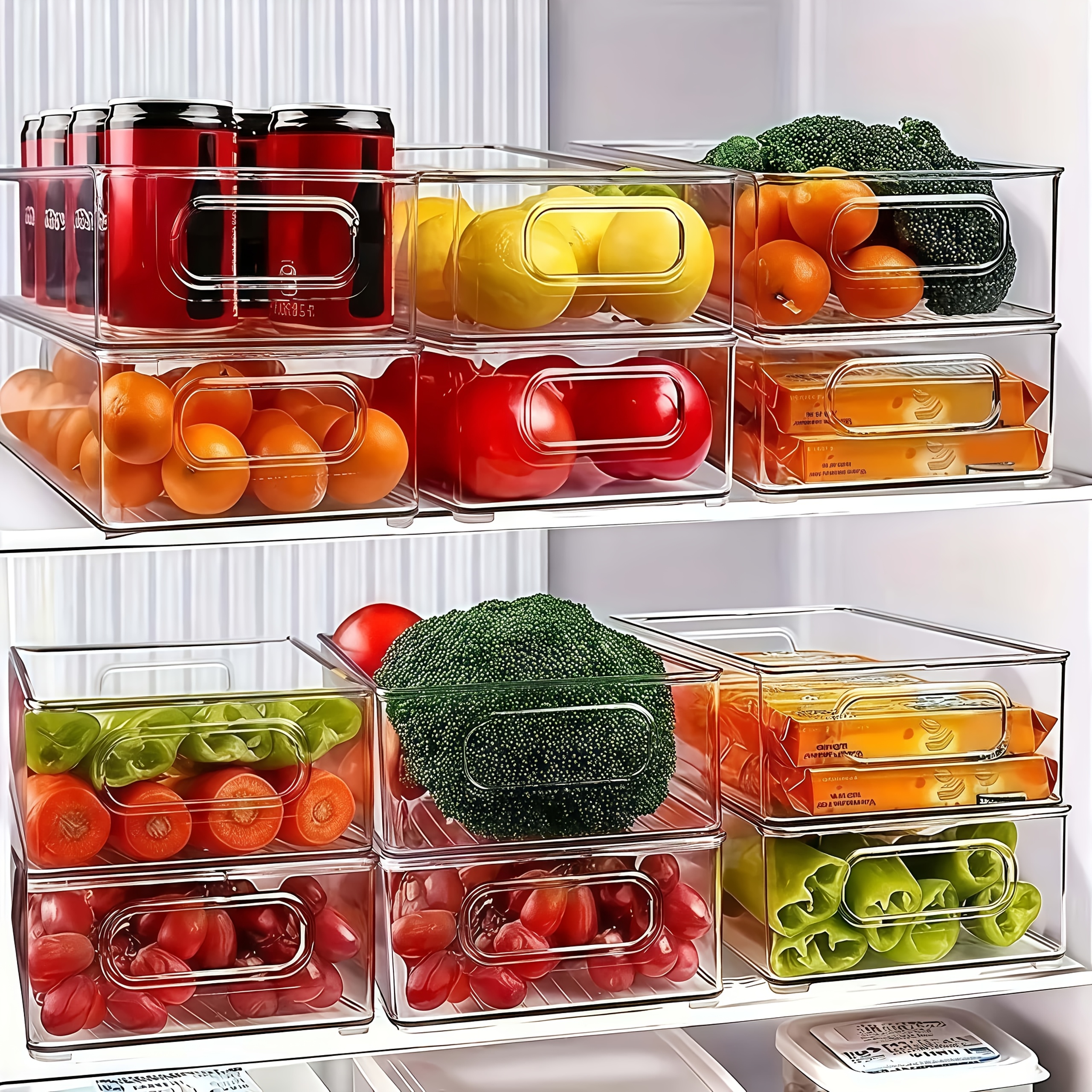 6pcs set of transparent refrigerator storage boxes - multi-functional food containers, suitable for fridge, freezer, and pantry - ideal for fruits, vegetables, meat,  . - durable plastic, easy to clean 0