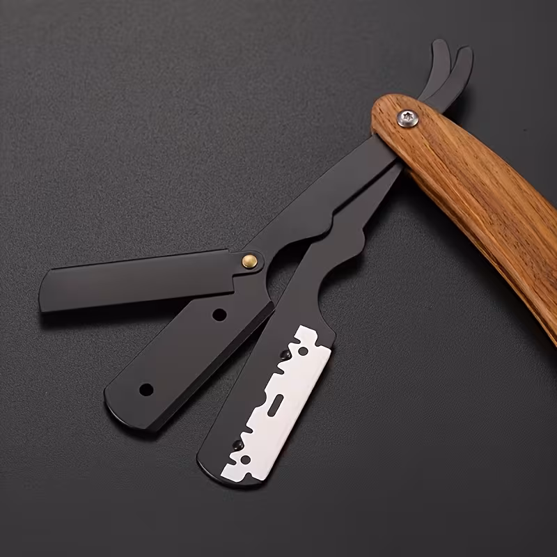 1pc professional barber grade wooden handle straight razor stainless steel foldable mens shaving razor with ergonomic grip portable safety lock blade not included classic straight razor safety lock razor Product details 0