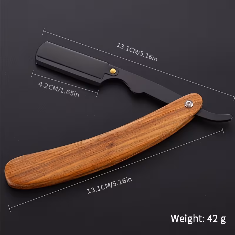 1pc professional barber grade wooden handle straight razor stainless steel foldable mens shaving razor with ergonomic grip portable safety lock blade not included classic straight razor safety lock razor Product details 1
