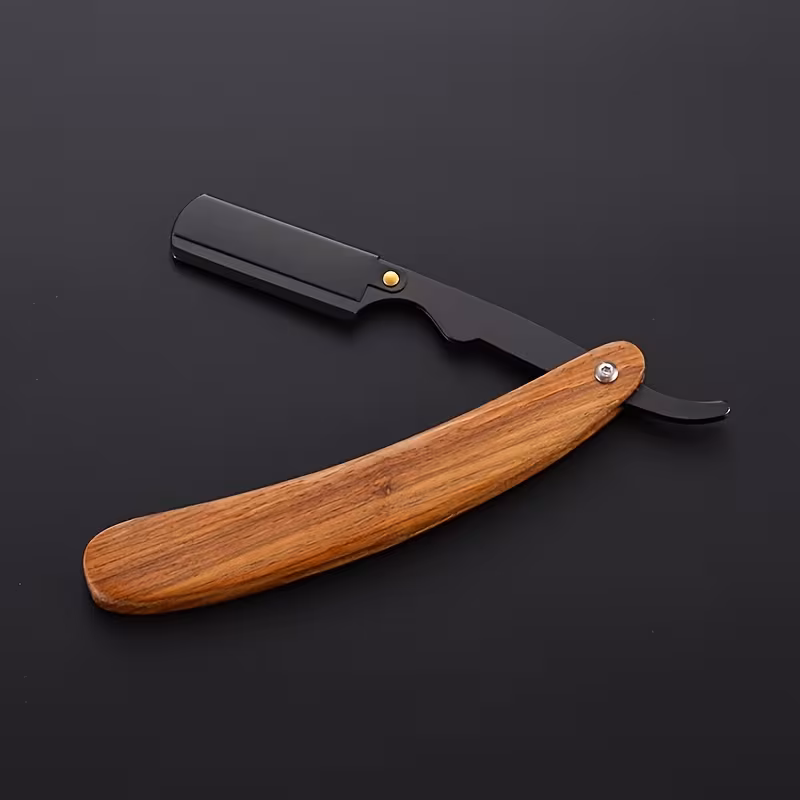 1pc professional barber grade wooden handle straight razor stainless steel foldable mens shaving razor with ergonomic grip portable safety lock blade not included classic straight razor safety lock razor Product details 3