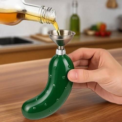mens novelty cucumber shaped 5 07oz portable stainless steel water bottle with funnel carabiner ideal for whiskey juice tea camping gym office outdoor daily use