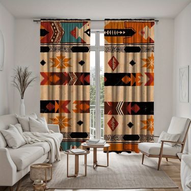 2 Paquetes de Cortinas con Estampado Tribal - Diseño Étnico Vintage con Patrones Geométricos y Florales en Tonos Cálidos, Tela de Poliéster Gruesa de 180-220g, Bolsillo para Barra para Sala, Dormitorio, Estudio - Decoración para el Hogar Lavable a Máquina, Cortinas para Sala, Estilo Acogedor para