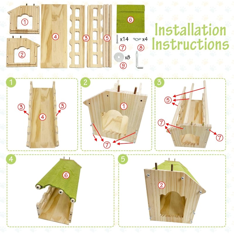 Wooden Suspension Bridge with Tunnel for Small Pets