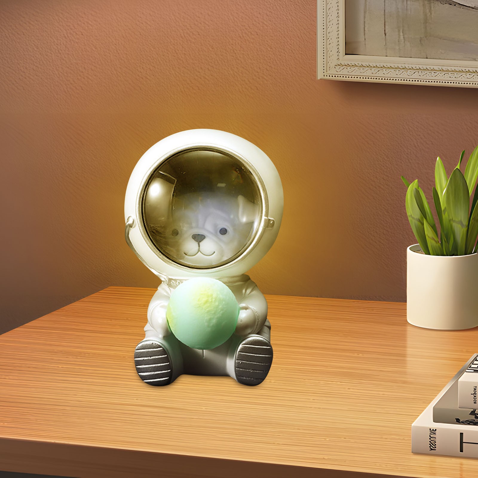 astronaut bear in space night light dimmable plug in battery free no   warm white led lamp with cute   planet dome for kids bedroom nursery living room safe plastic bedside light for adults Product details 5