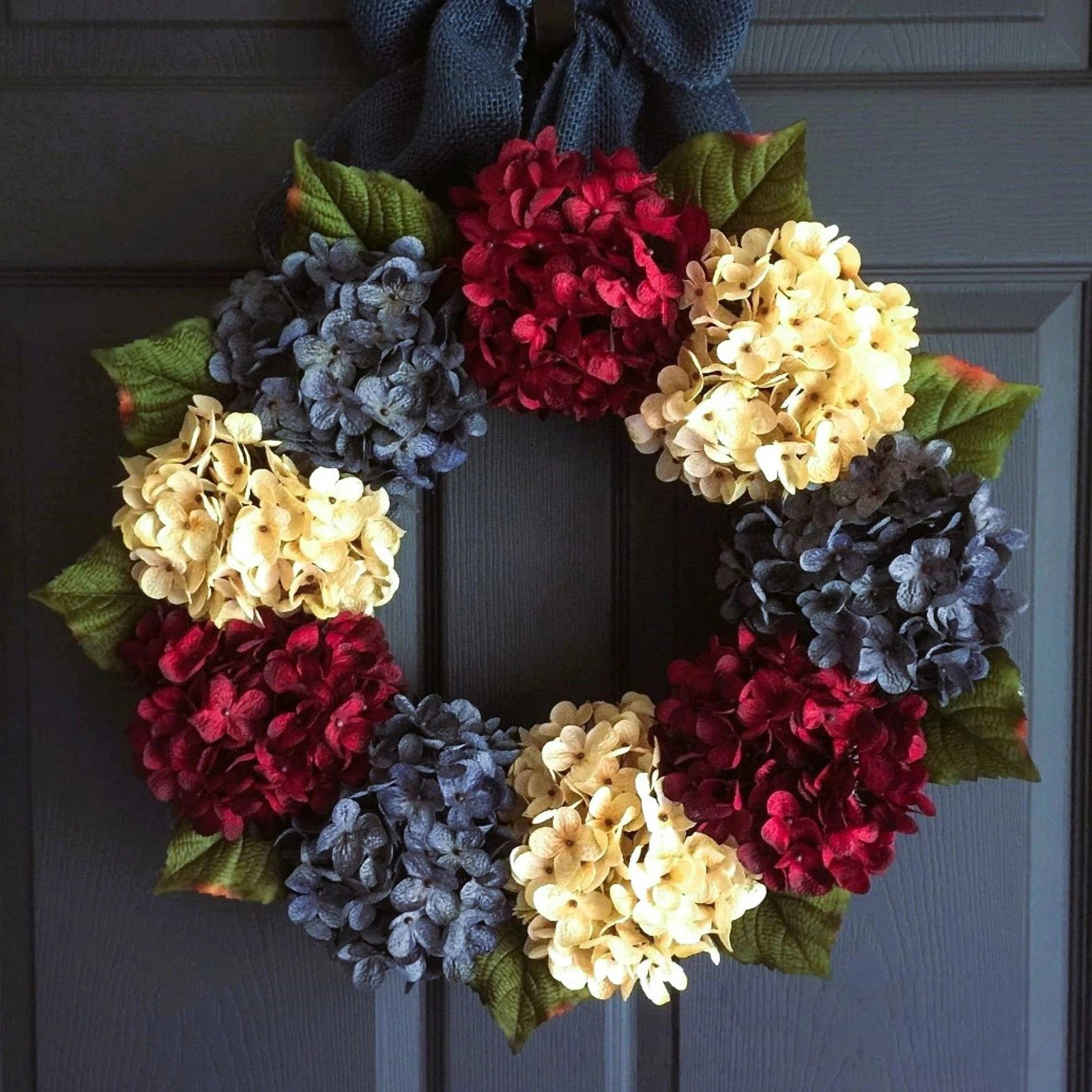 american   hydrangea wreath   plastic door hanging decoration with simulated flowers   suitable for front door window wall courtyard 4th of decorations for year round usa theme