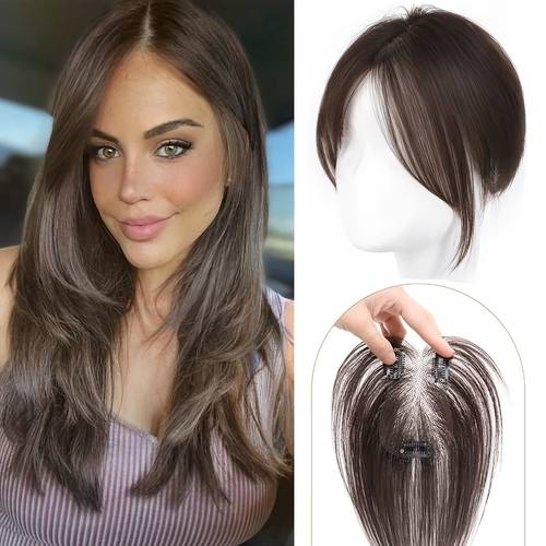 toppers van echt mensenhaar voor dames, geschikt voor dunner wordend haar, rechte hairextensions zonder pony met kantbasis & haarstukjes, zwarte randen voor hoofdhuidbedekking, oplossingen voor haaruitval bij dunner wordend haar