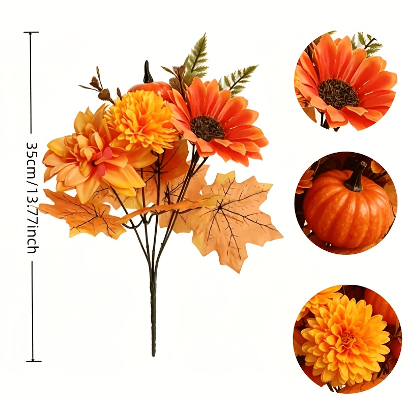 TEMU 1pc Autumn Thanksgiving Artificial Floral Arrangement, Orange Pumpkin And Sunflower Combination Fake Flowers, Harvest-themed Artificial Flower
