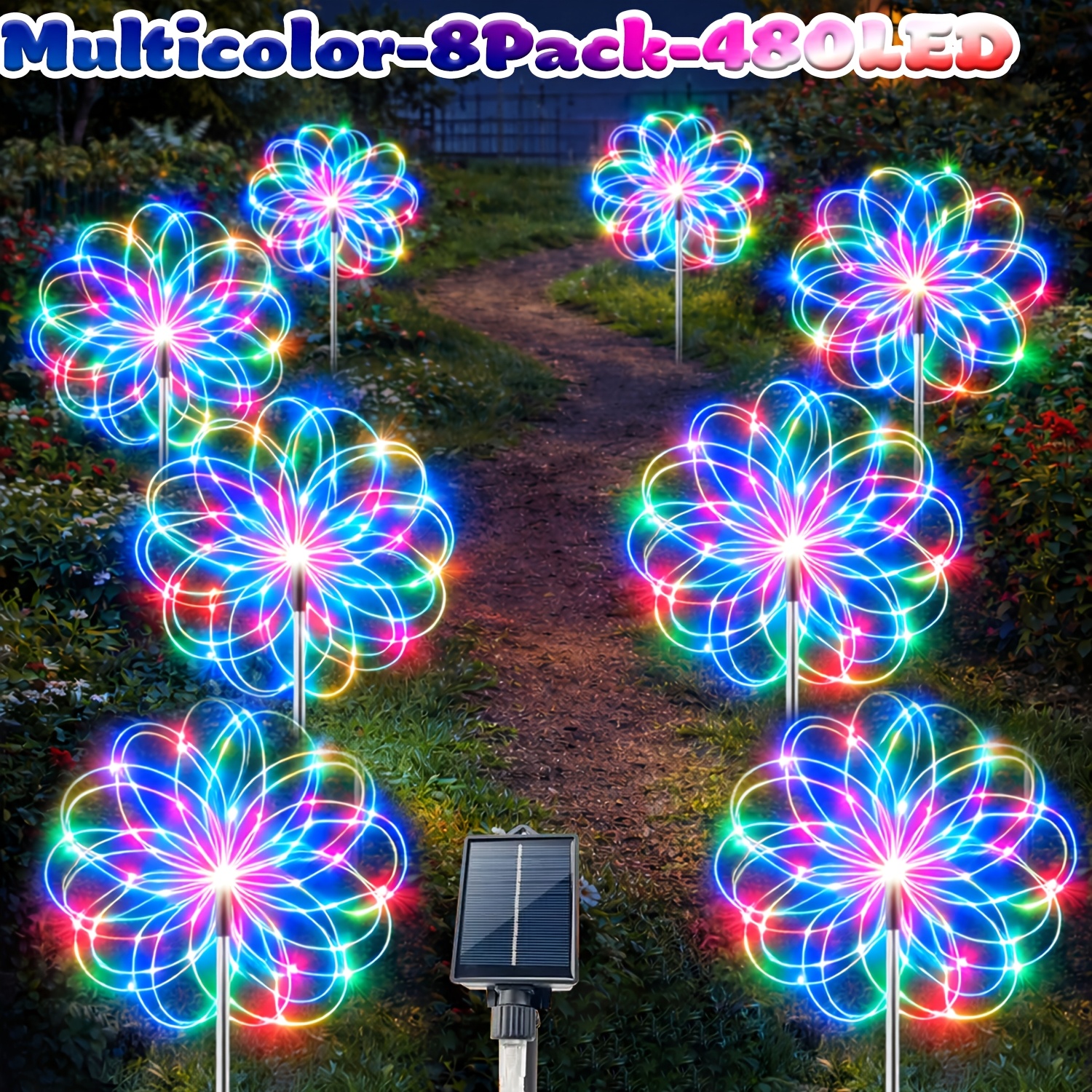Image of 8pack 480led 4pack 320/240led 1pack 60led Solar Firework Lights, Ip65 Outdoor Wrought Iron Statue Lights, 8 Garden Decorative Lights, Ideal For Gardens, Yards, Lawns, , And Holidays