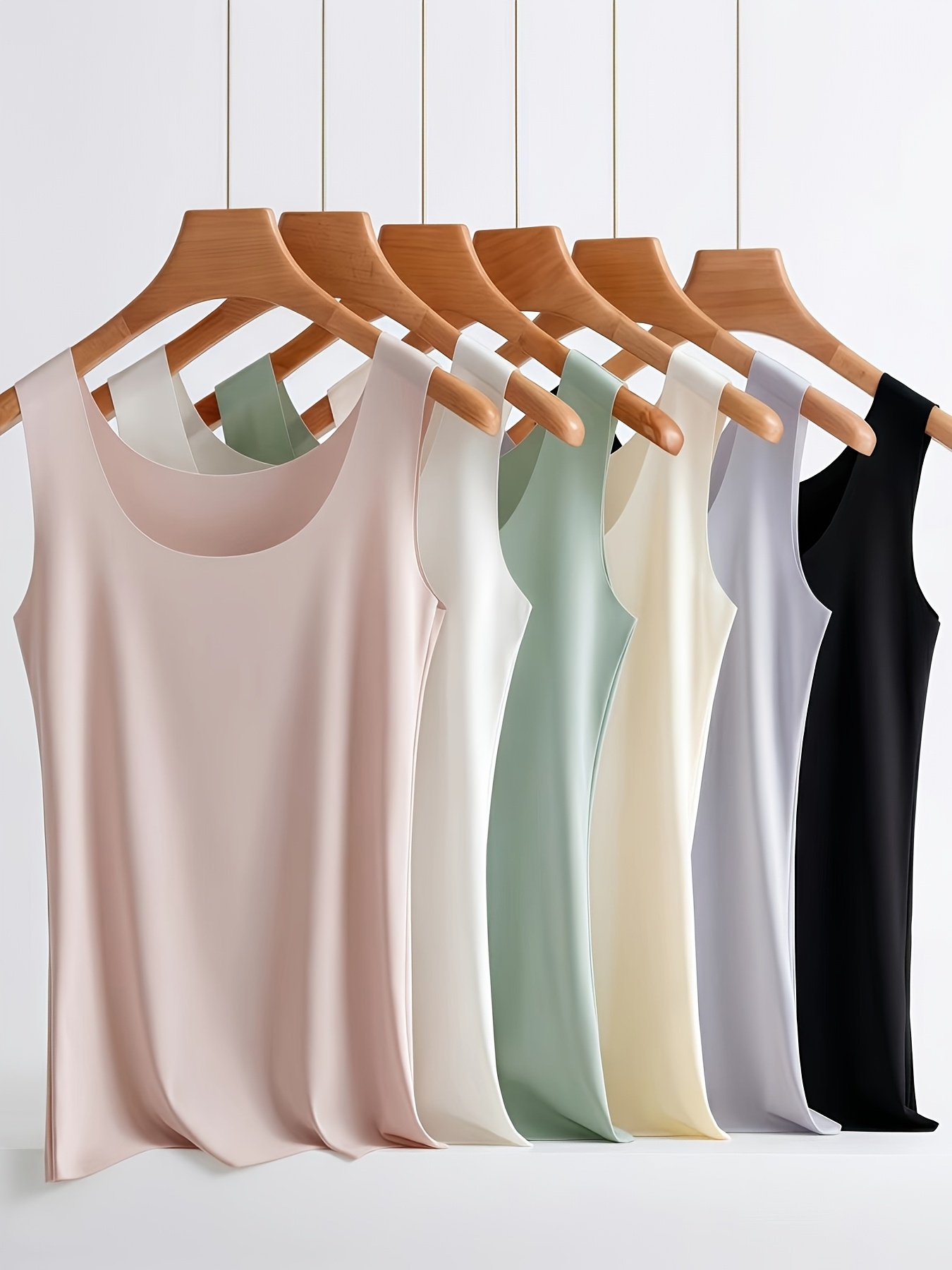 6pcs summer seamless   fabric womens long sleeveless tank tops cool comfortable breathable casual minimalist solid color inner and outer wear