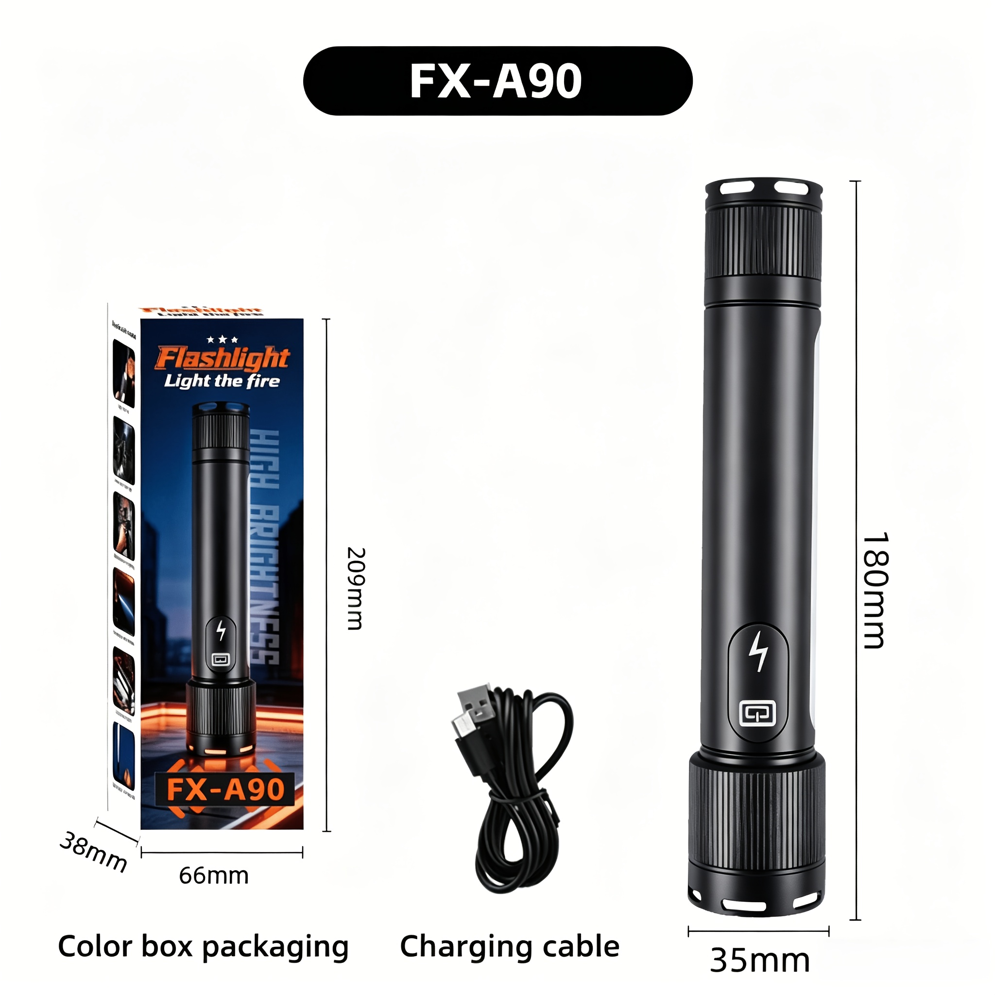 TEMU This High-lumen Aluminum Alloy Flashlight Supports Usb Charging, Features An Ip65 Protection Rating, And Is Equipped With A Lens Of Focusing