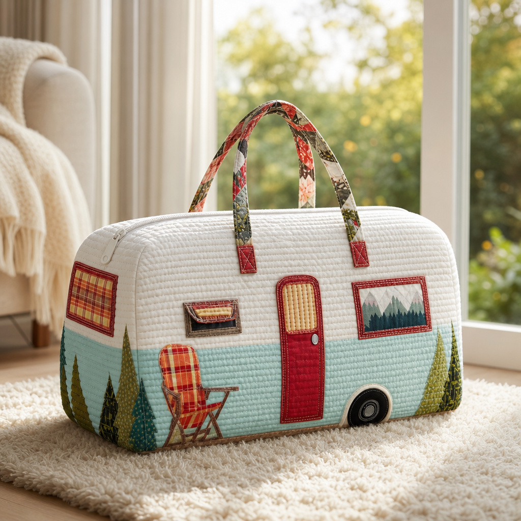 TEMU Vintage Camping Rv Print Large-capacity Travel Bag, Outdoor Scenery Pattern Carry-on Luggage Bag, Lightweight And Wear-resistant Short-distance