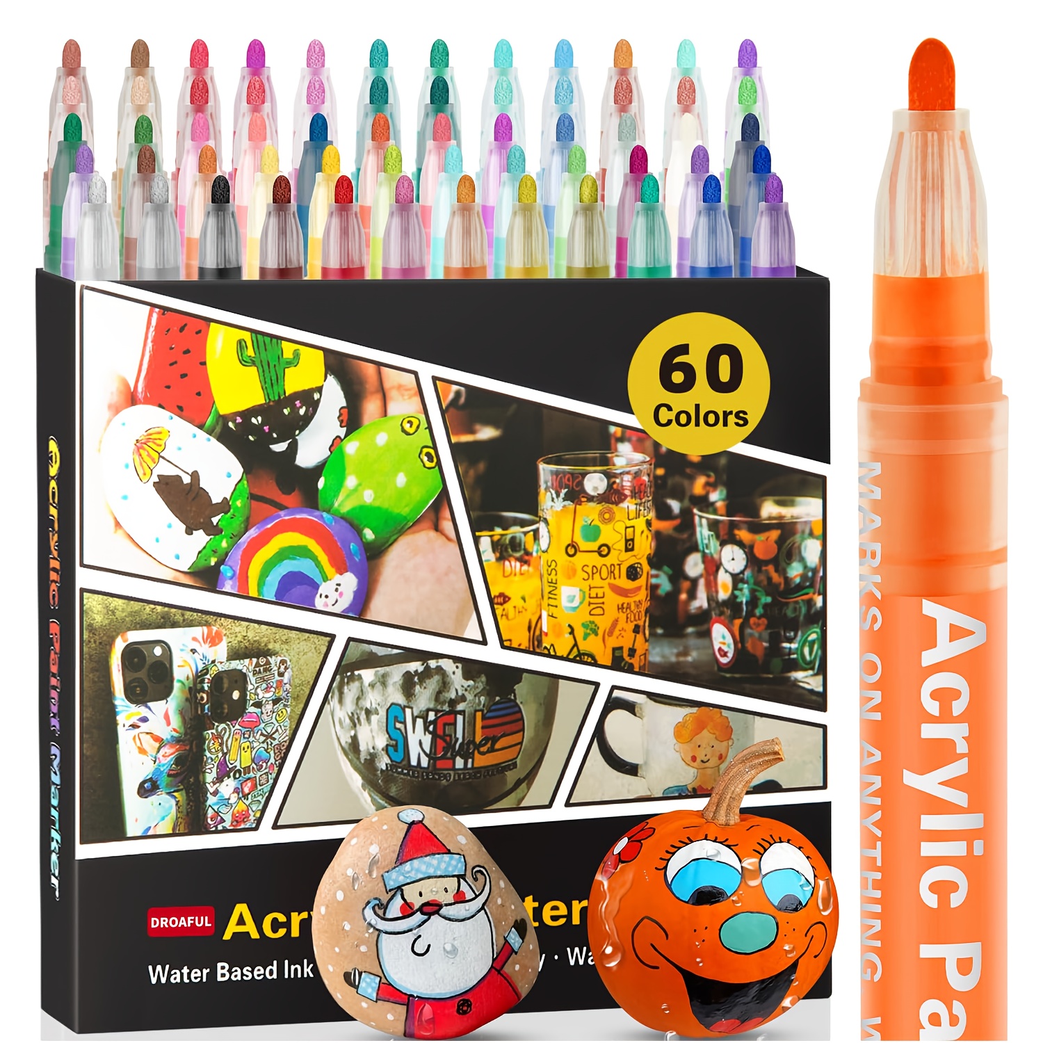 Image of 36/48/60 Color Acrylic Paint Pens Markers For Rock Painting, Stone, Ceramic, Glass, Wood, Fabric, Canvas, Porcelain, Metal, Water Based Quick Dry Non-toxic And -professional Art Use