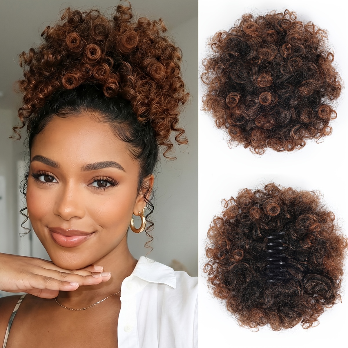 Fermacapelli a artiglio per afro puff da 6 pollici - Posticcio sintetico corto per donna: retailer-supplied image